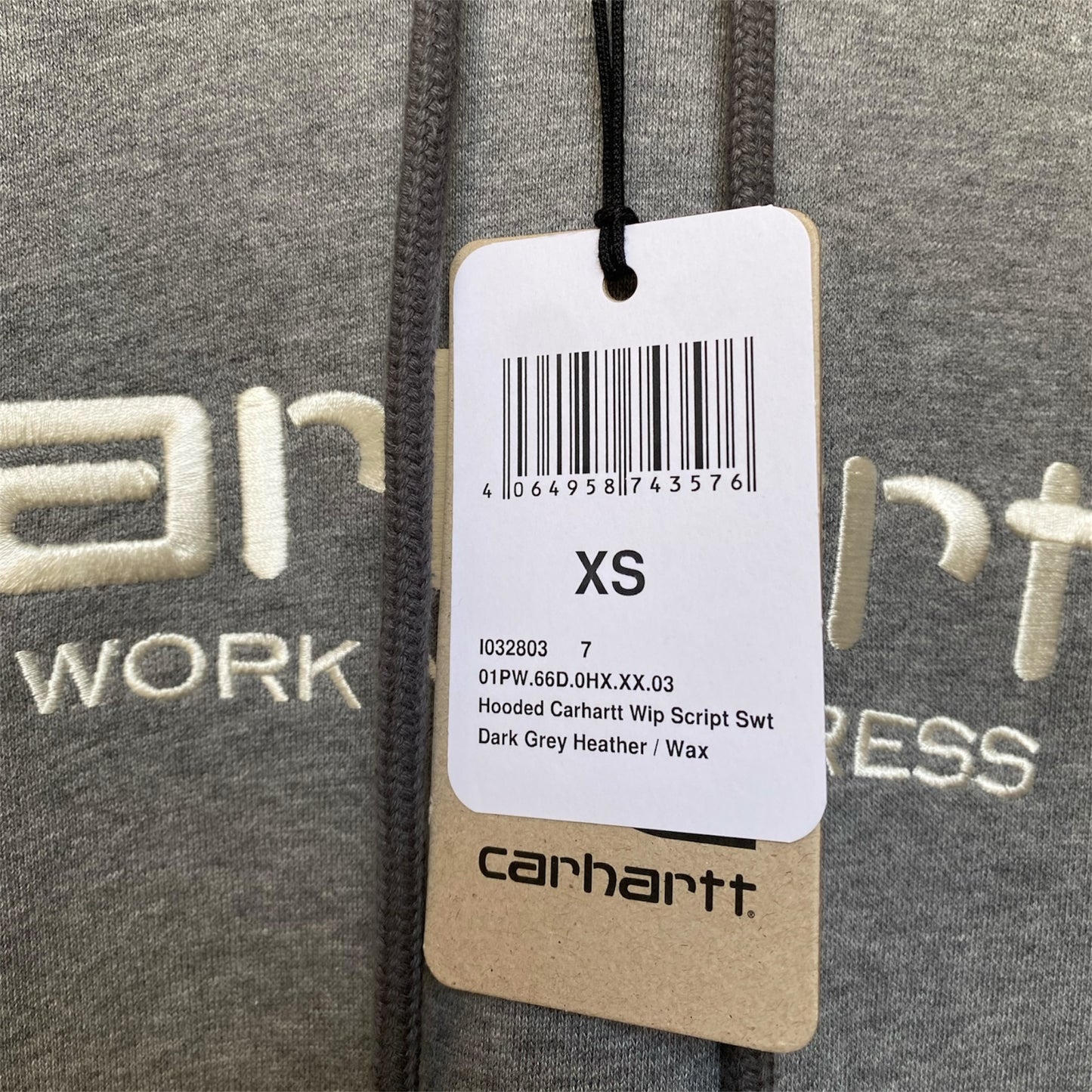 Carhartt Hooded Script Sweat - Dark Grey Heather/Wax