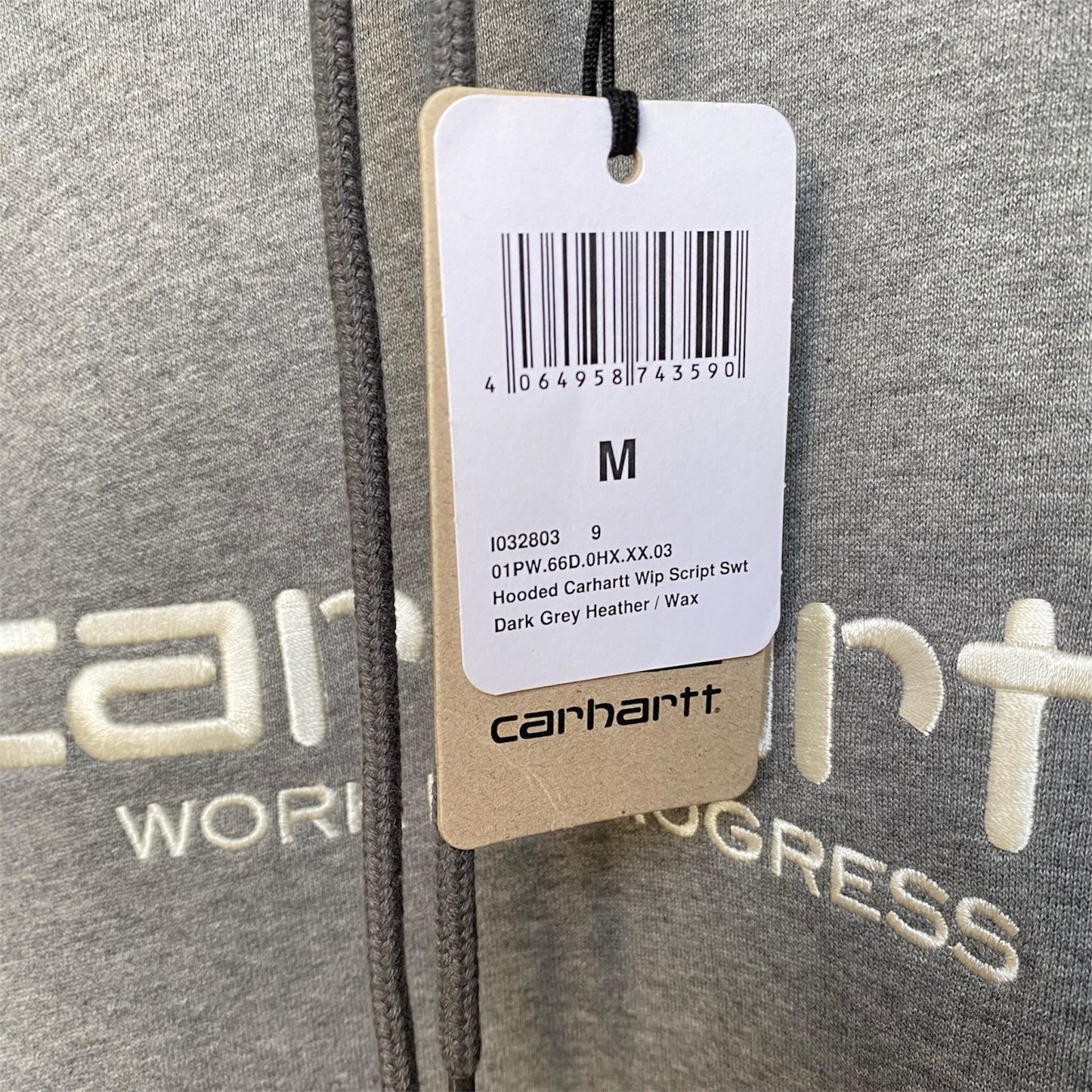Carhartt Hooded Script Sweat - Dark Grey Heather/Wax