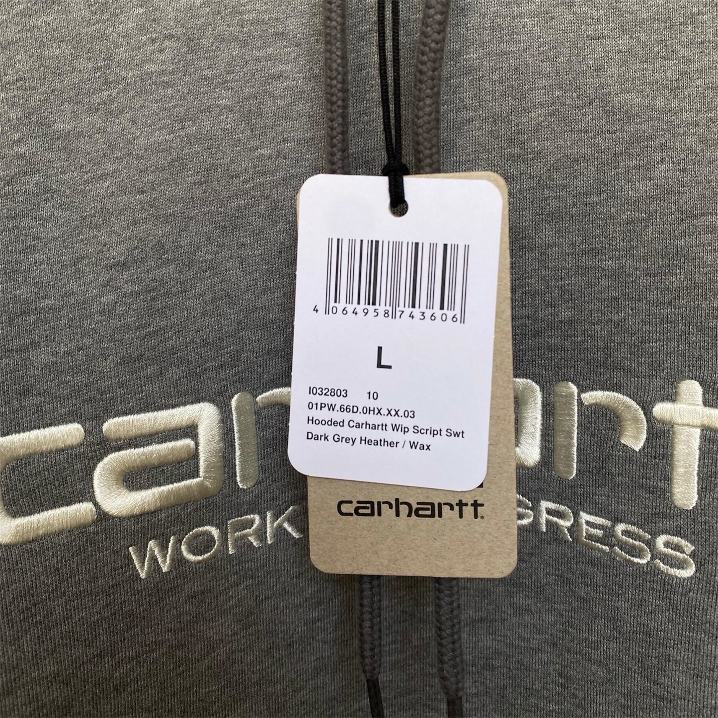Carhartt Hooded Script Sweat - Dark Grey Heather/Wax